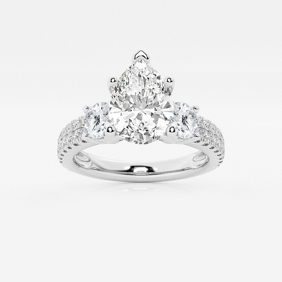 2 1/4 ctw Pear Lab Grown Diamond Engagement Ring with Double Row Side Accents