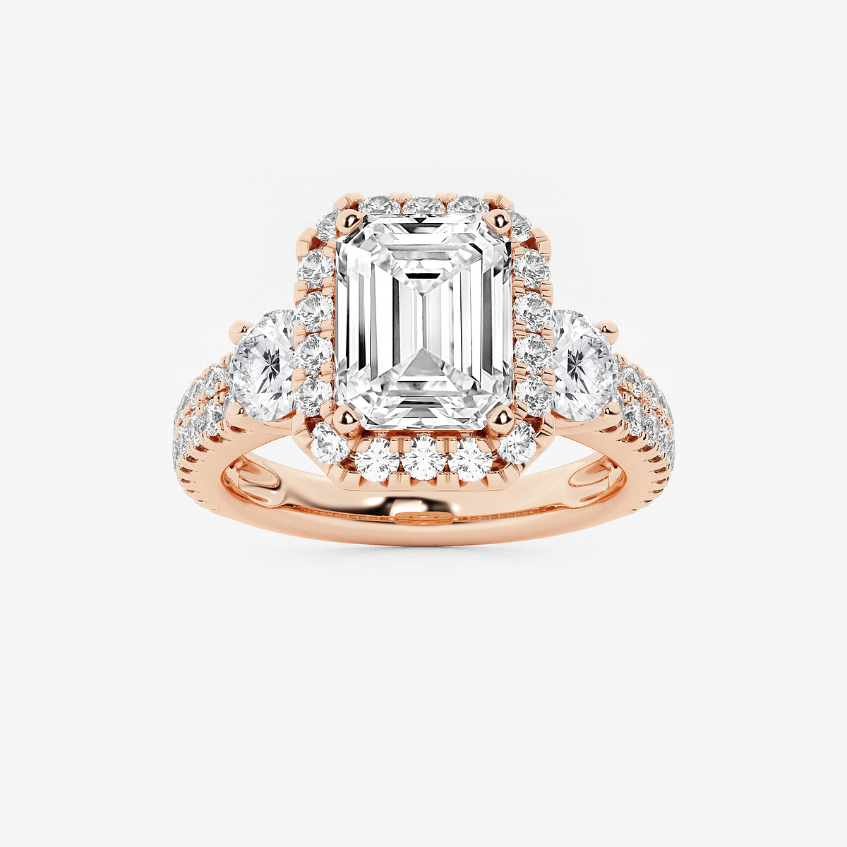 2 1/6 ctw Emerald Lab Grown Diamond Double Row Side Stones Halo Engagement Ring