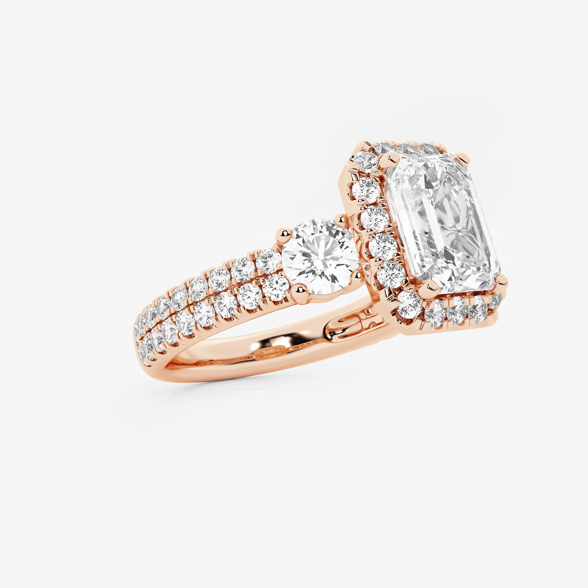 Additional Image 1 for  2 1/6 ctw Emerald Lab Grown Diamond Double Row Side Stones Halo Engagement Ring