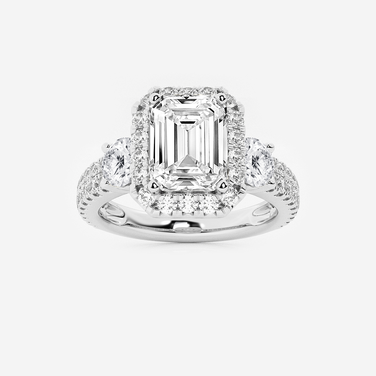 2 1/6 ctw Emerald Lab Grown Diamond Double Row Side Stones Halo Engagement Ring