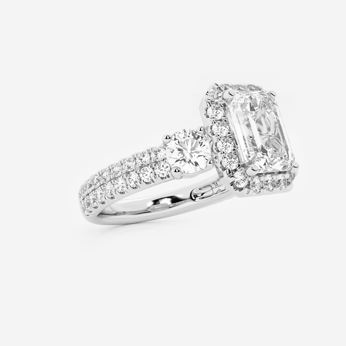 Additional Image 1 for  2 1/6 ctw Emerald Lab Grown Diamond Double Row Side Stones Halo Engagement Ring