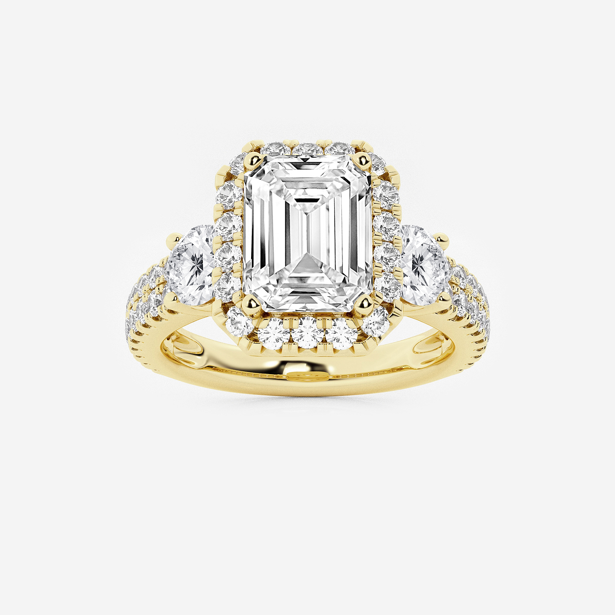 2 1/6 ctw Emerald Lab Grown Diamond Double Row Side Stones Halo Engagement Ring