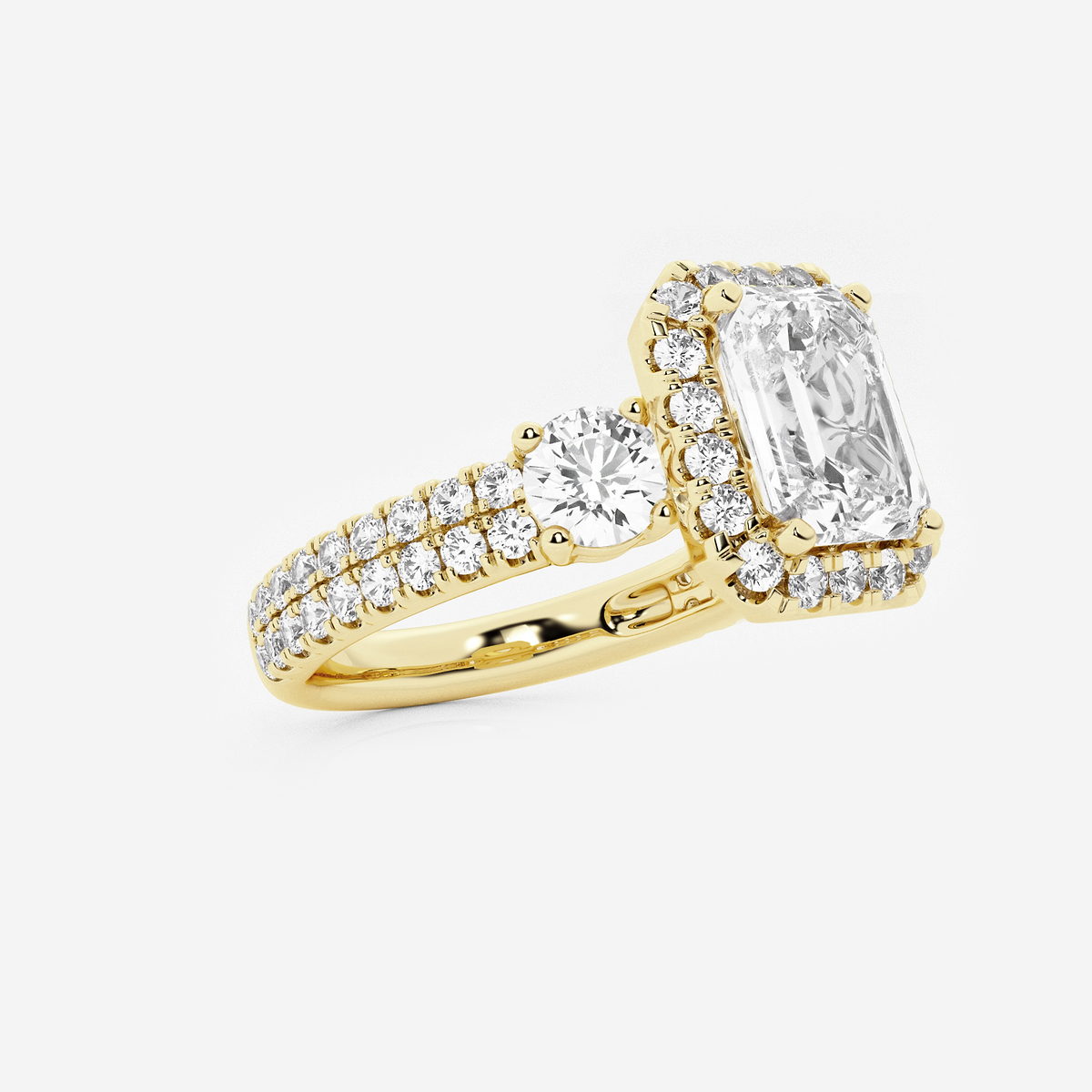Additional Image 1 for  2 1/6 ctw Emerald Lab Grown Diamond Double Row Side Stones Halo Engagement Ring