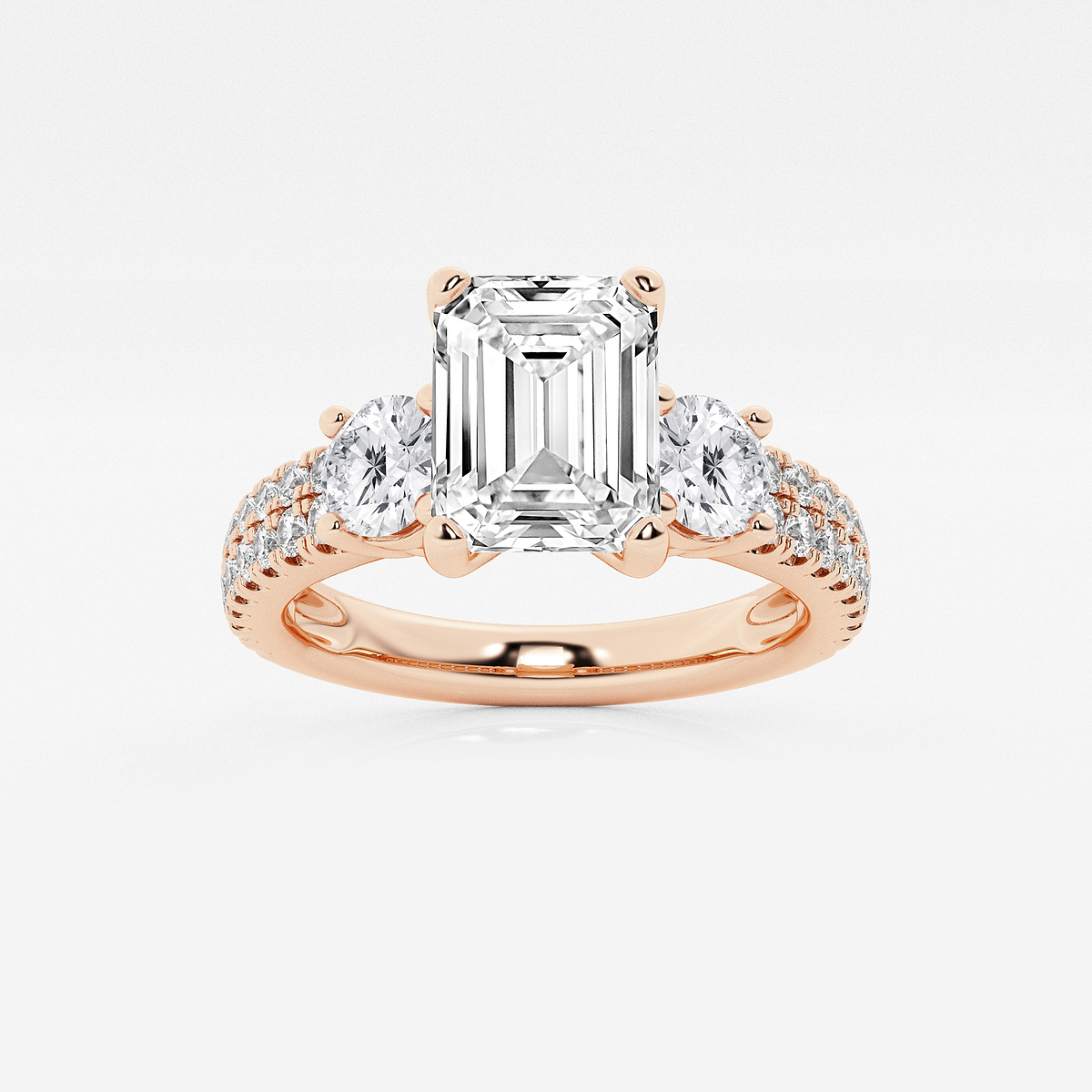1 3/4 ctw Emerald Lab Grown Diamond Engagement Ring with Double Row Side Accents