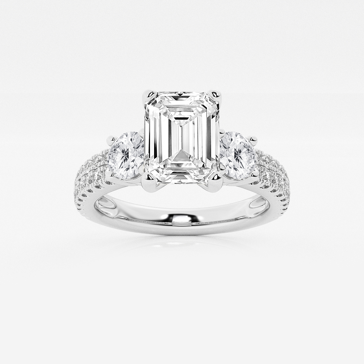 1 3/4 ctw Emerald Lab Grown Diamond Engagement Ring with Double Row Side Accents