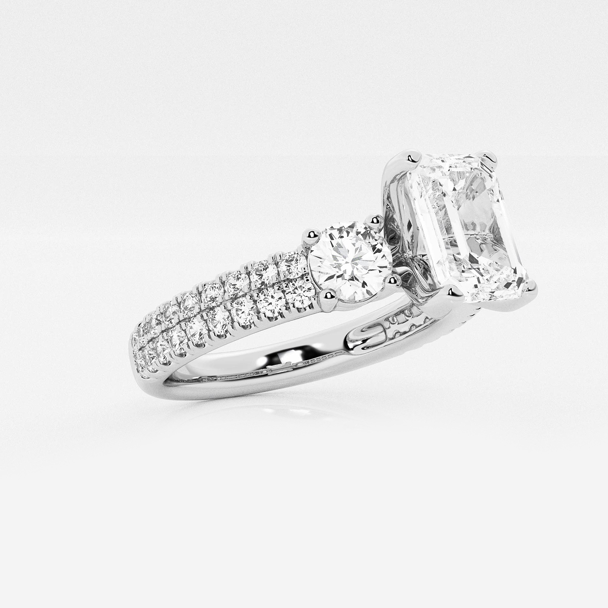 Additional Image 1 for  1 3/4 ctw Emerald Lab Grown Diamond Engagement Ring with Double Row Side Accents