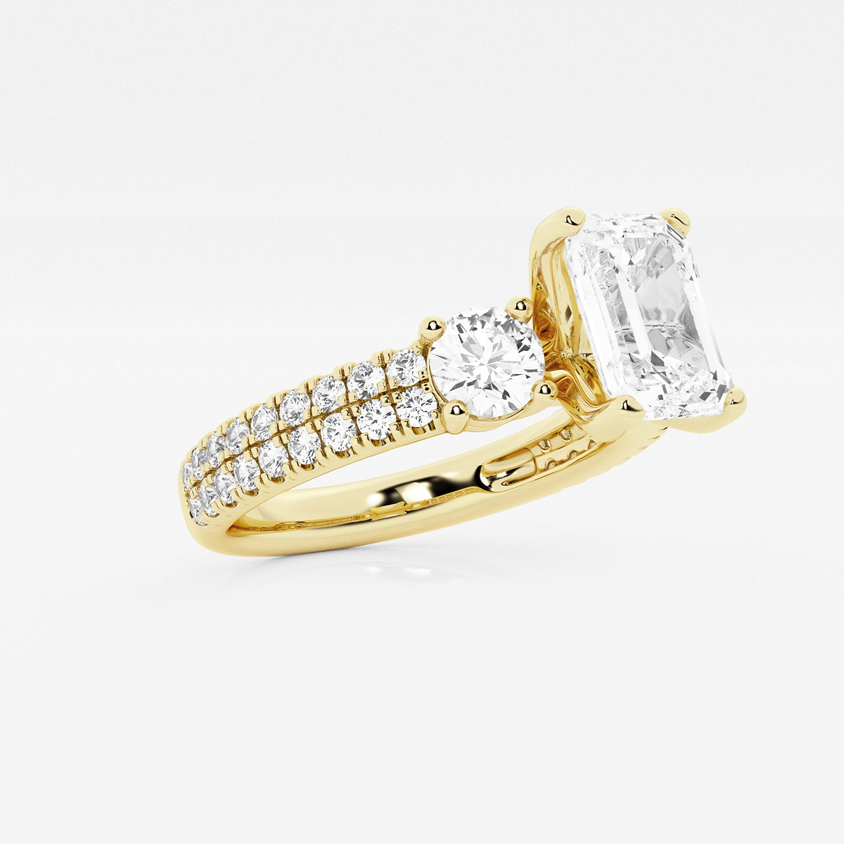 1 3/4 ctw Emerald Lab Grown Diamond Engagement Ring with Double Row Side Accents 14K Yellow Gold, E+, VS1+