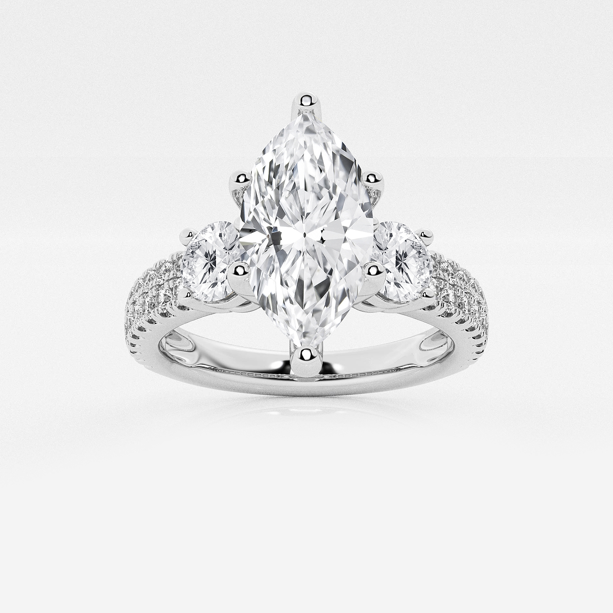 2 1/4 ctw Marquise Lab Grown Diamond Engagement Ring with Double Row Side Accents