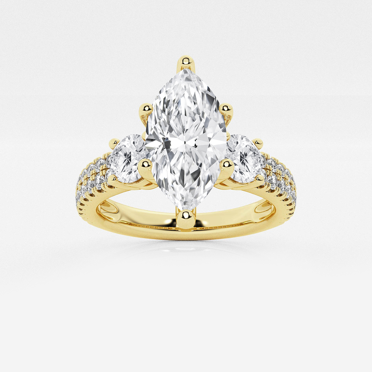 2 1/4 ctw Marquise Lab Grown Diamond Engagement Ring with Double Row Side Accents