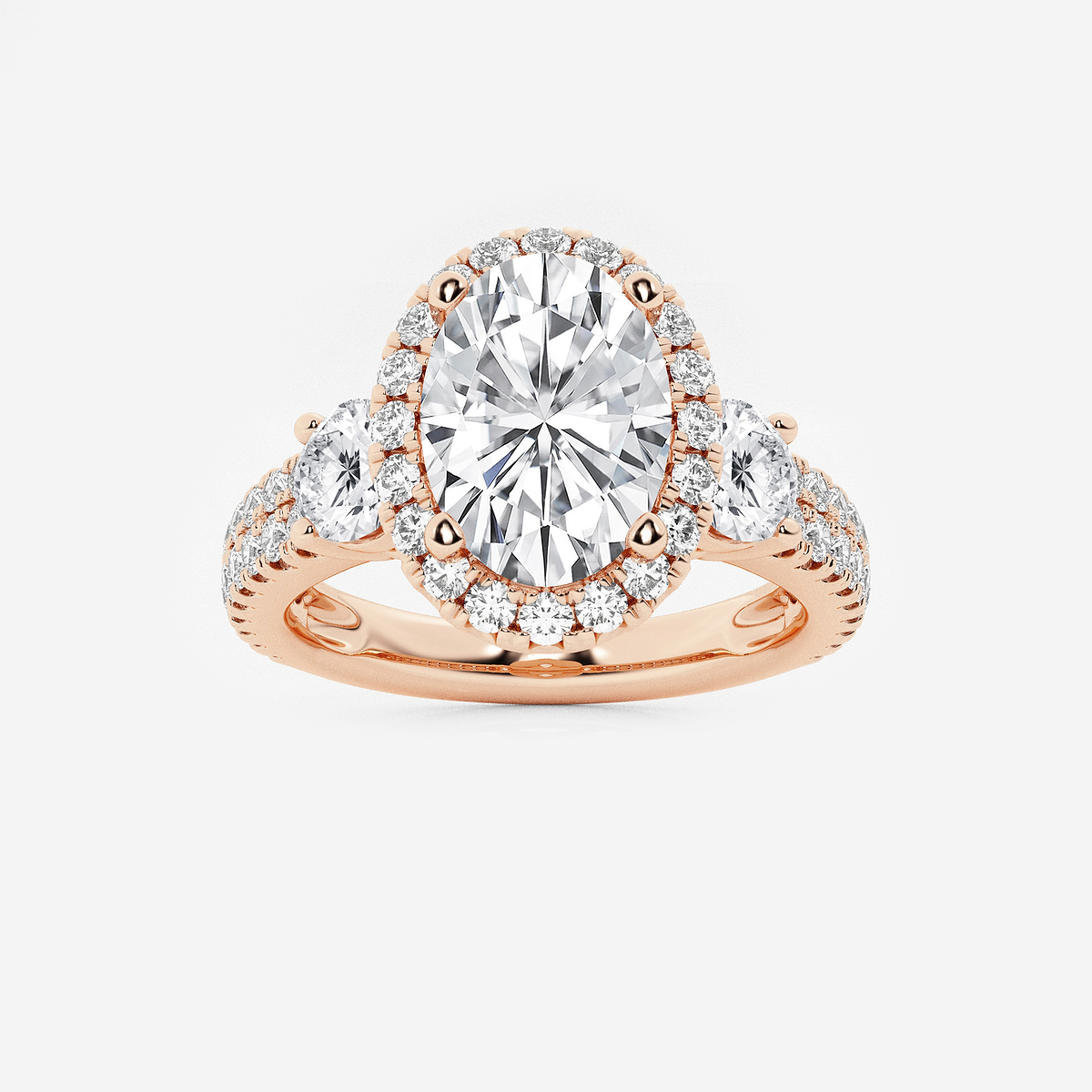 2 1/6 ctw Oval Lab Grown Diamond Double Row Side Stones Halo Engagement Ring