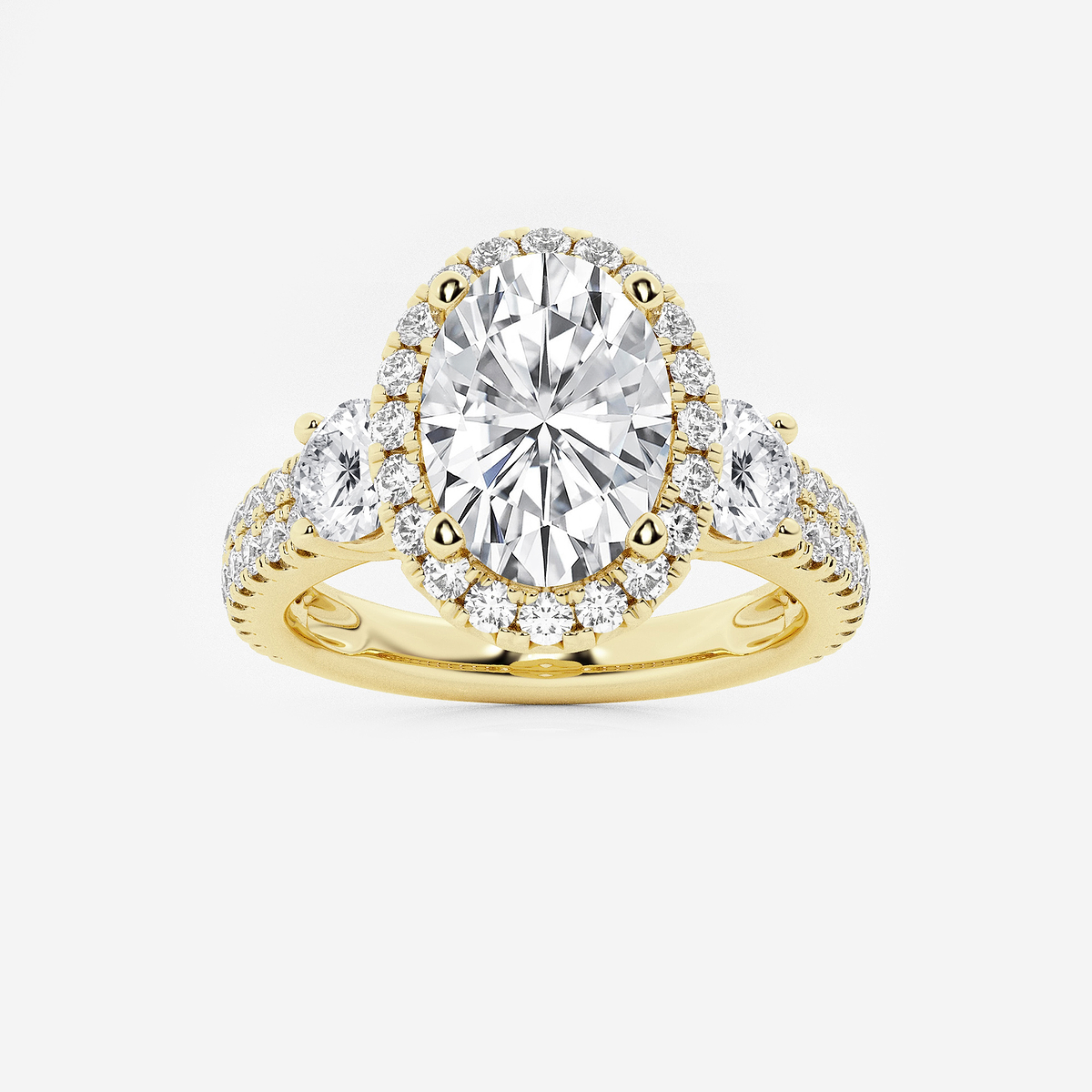 2 1/6 ctw Oval Lab Grown Diamond Double Row Side Stones Halo Engagement Ring