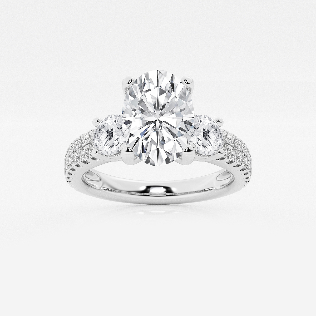 1 3/4 ctw Oval Lab Grown Diamond Engagement Ring with Double Row Side Accents