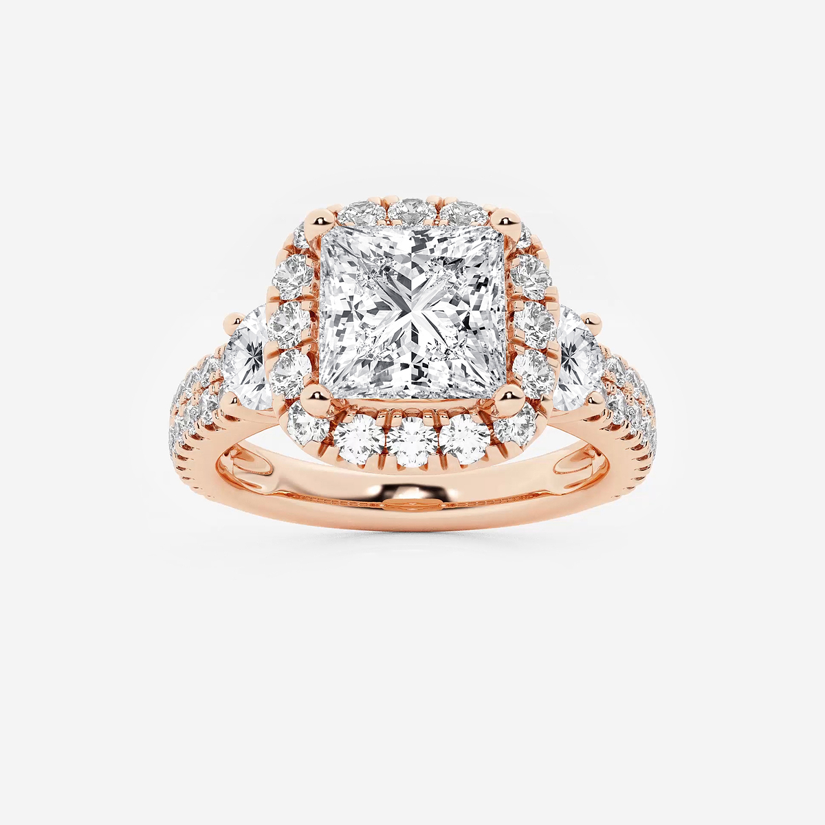 2 1/6 ctw Princess Lab Grown Diamond Double Row Side Stones Halo Engagement Ring