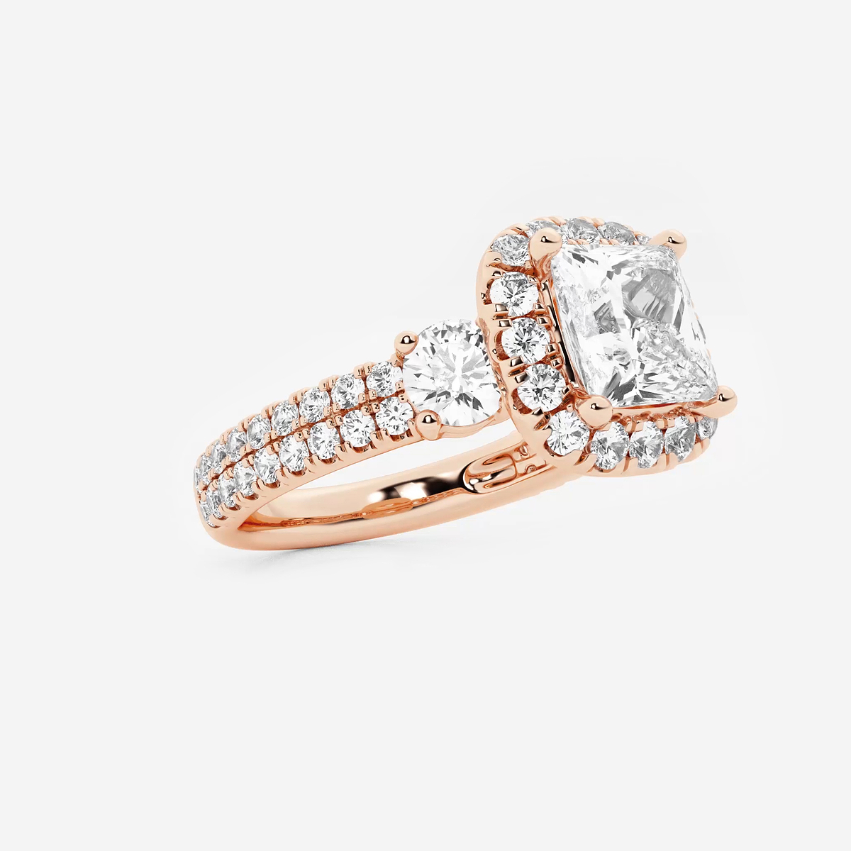 Additional Image 1 for  2 1/6 ctw Princess Lab Grown Diamond Double Row Side Stones Halo Engagement Ring