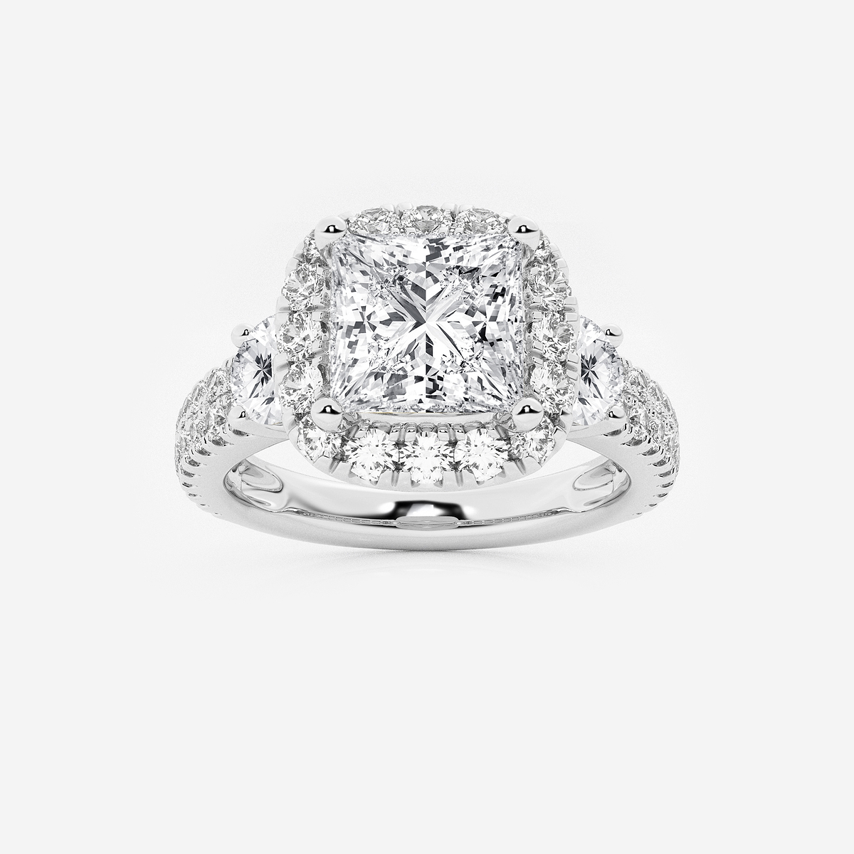 2 1/6 ctw Princess Lab Grown Diamond Double Row Side Stones Halo Engagement Ring