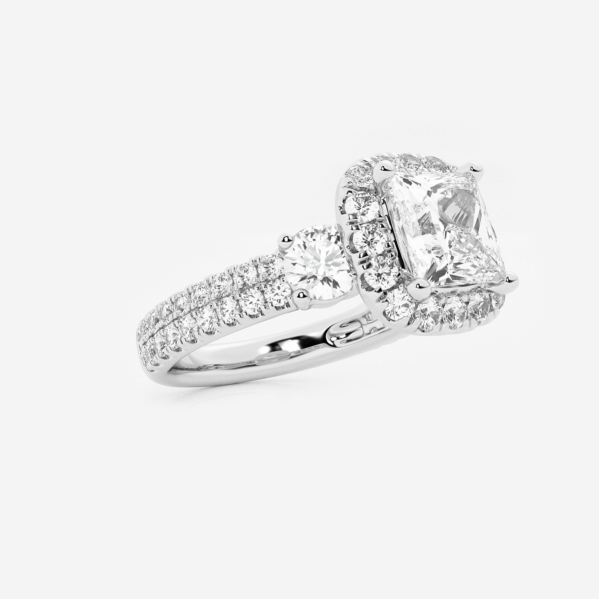 Additional Image 1 for  2 1/6 ctw Princess Lab Grown Diamond Double Row Side Stones Halo Engagement Ring