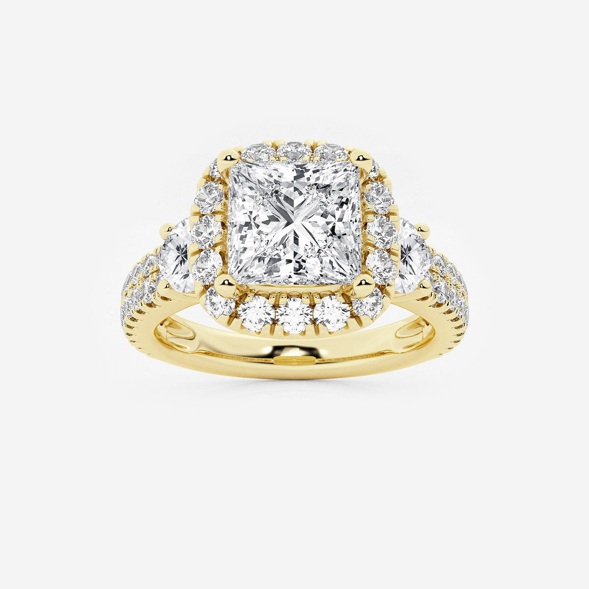 2 1/6 ctw Princess Lab Grown Diamond Double Row Side Stones Halo Engagement Ring