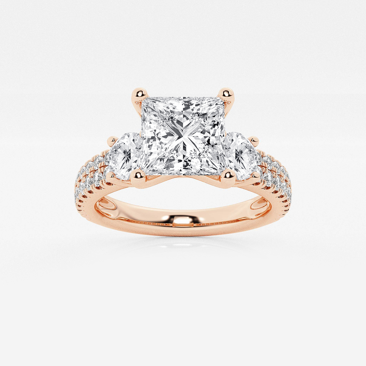 1 3/4 ctw Princess Lab Grown Diamond Engagement Ring with Double Row Side Accents