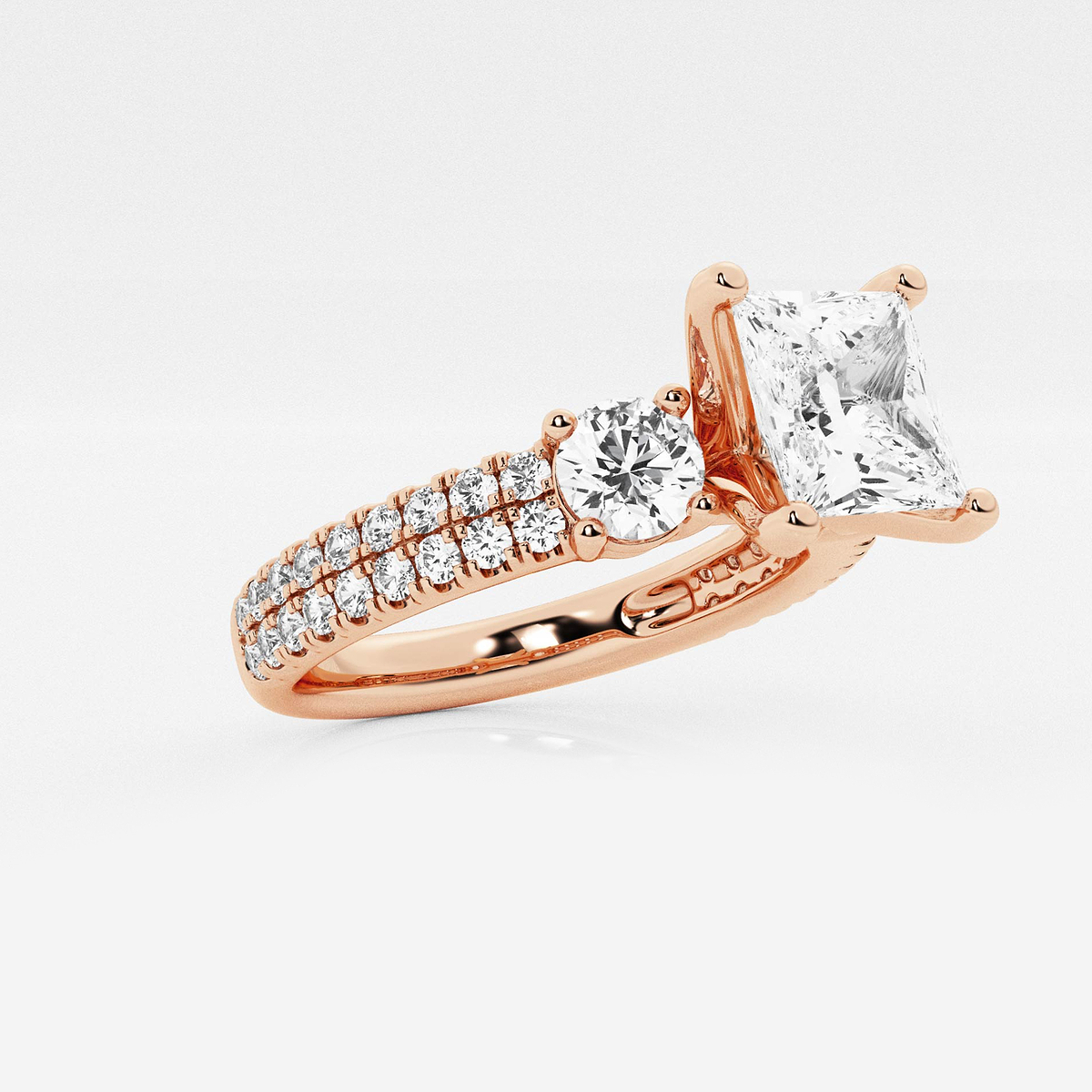 Additional Image 1 for  1 3/4 ctw Princess Lab Grown Diamond Engagement Ring with Double Row Side Accents