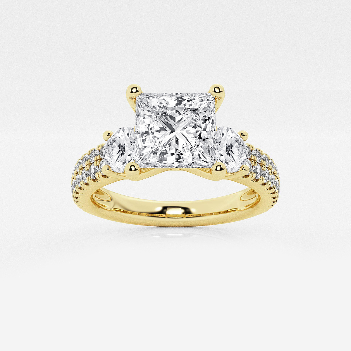 1 3/4 ctw Princess Lab Grown Diamond Engagement Ring with Double Row Side Accents