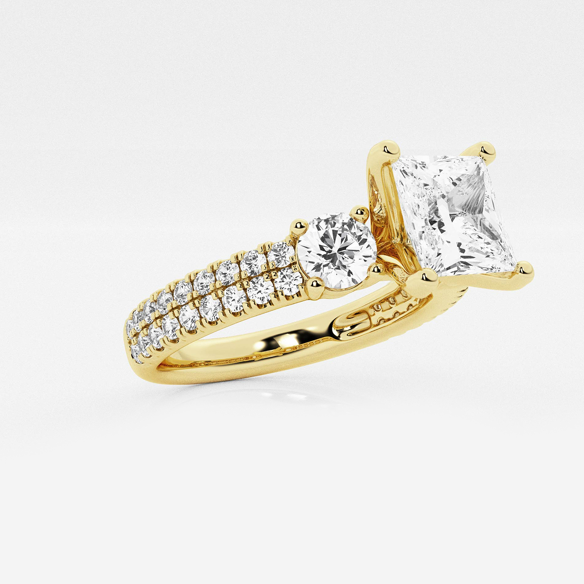 Additional Image 1 for  1 3/4 ctw Princess Lab Grown Diamond Engagement Ring with Double Row Side Accents