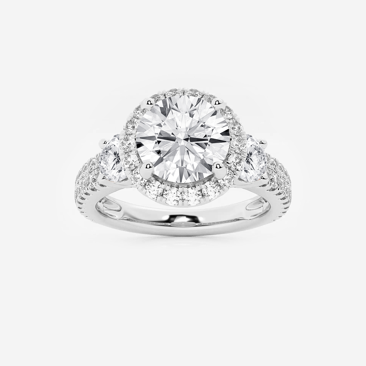 2 1/6 ctw Round Lab Grown Diamond Double Row Side Stones Halo Engagement Ring