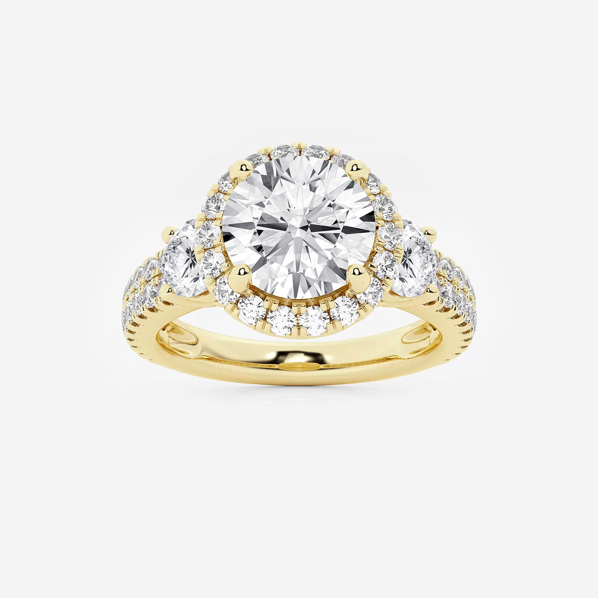 2 1/6 ctw Round Lab Grown Diamond Double Row Side Stones Halo Engagement Ring