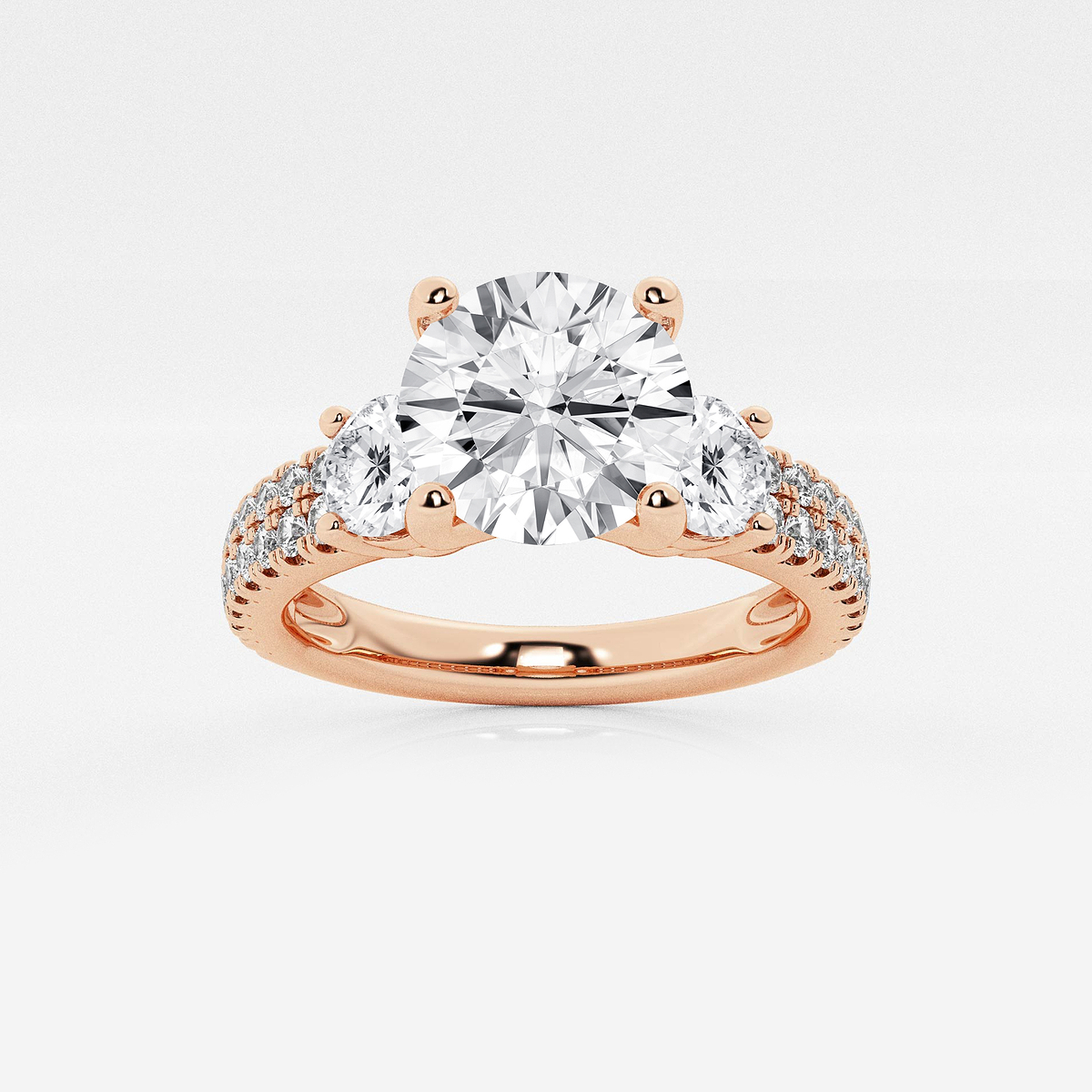 1 3/4 ctw Round Lab Grown Diamond Engagement Ring with Double Row Side Accents