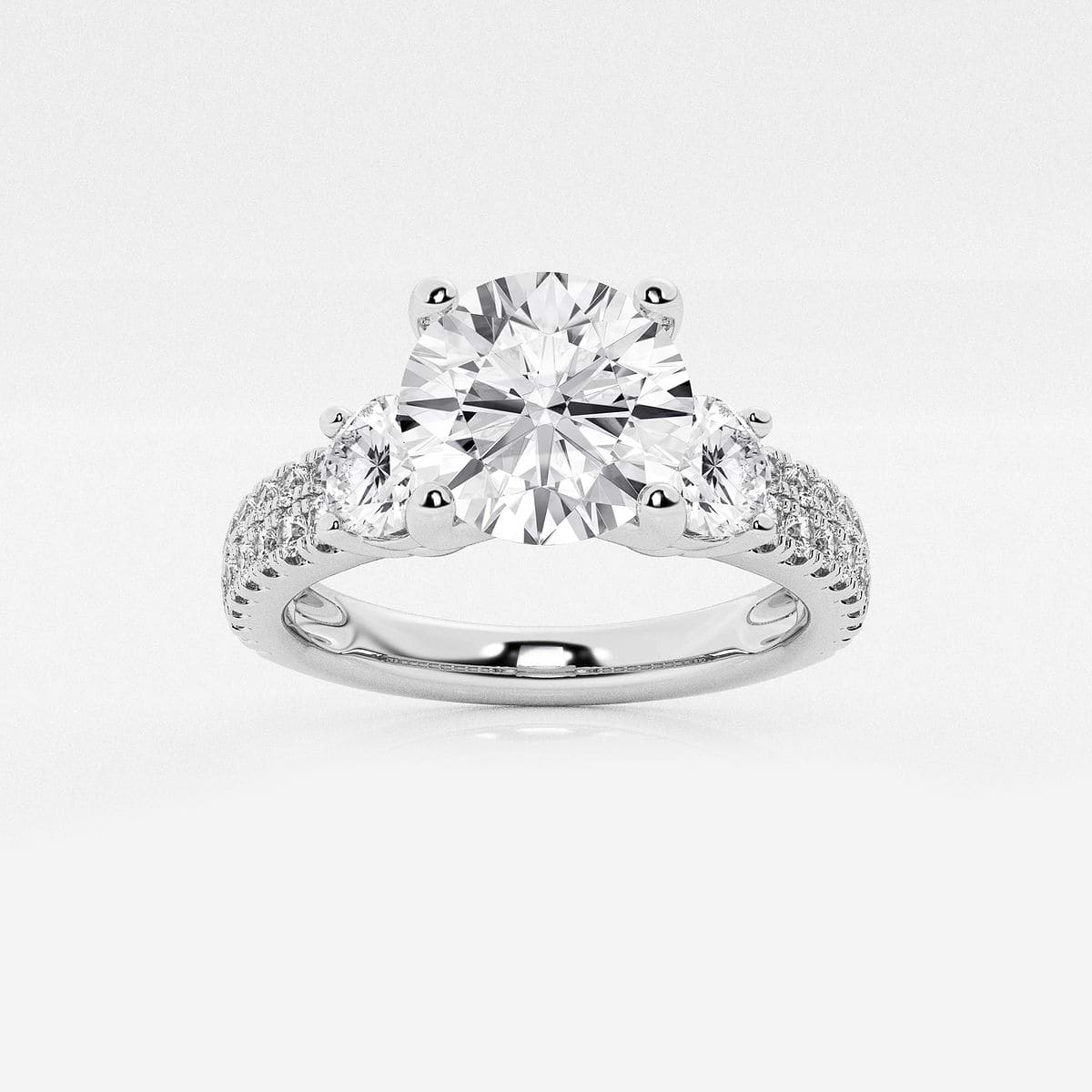1 1/2 ctw Round Lab Grown Diamond Engagement Ring with Double Row Side Accents