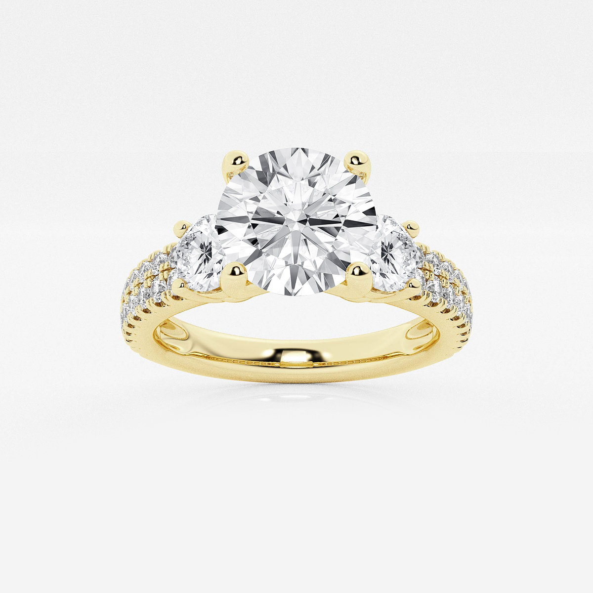 1 3/4 ctw Round Lab Grown Diamond Engagement Ring with Double Row Side Accents