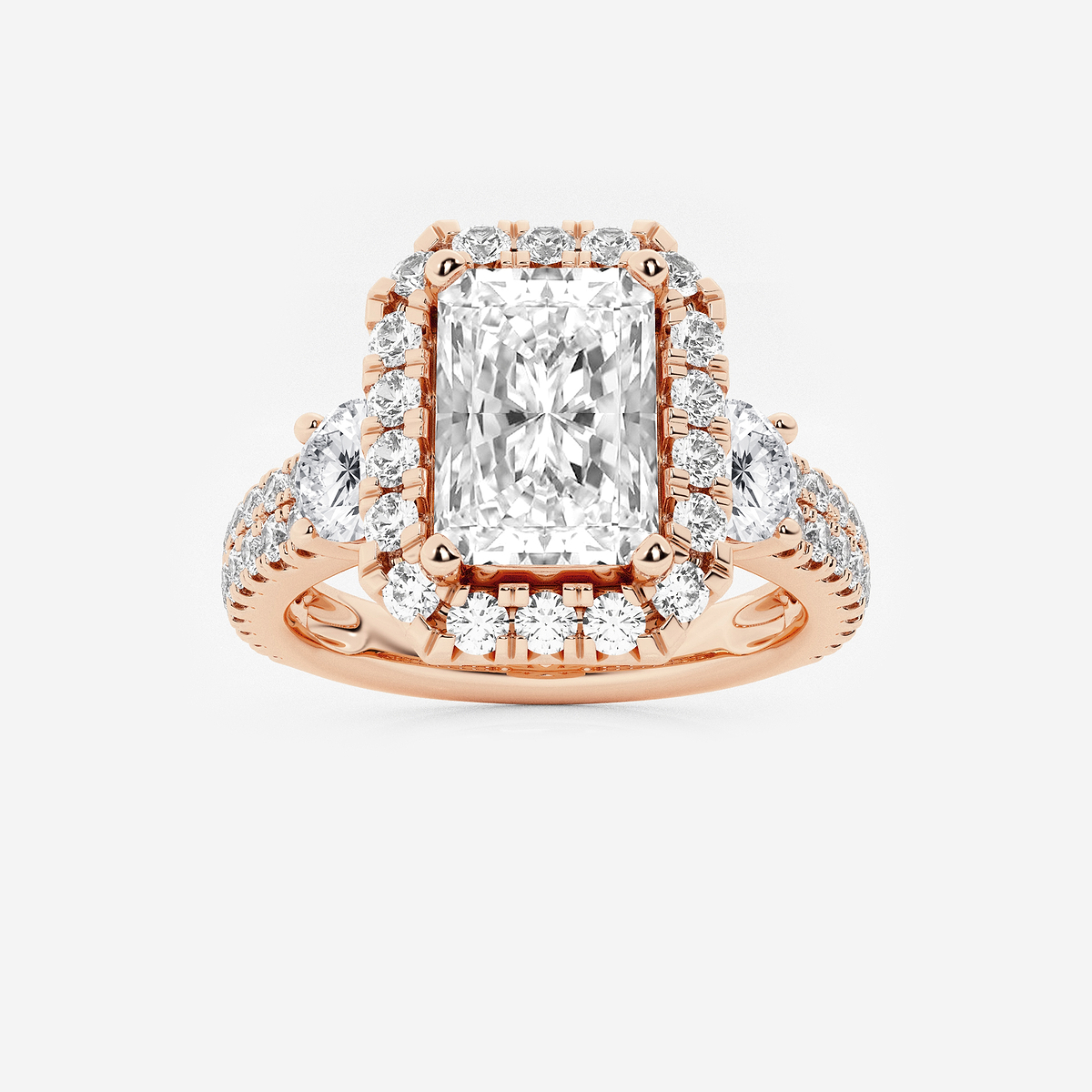 2 1/6 ctw Radiant Lab Grown Diamond Double Row Side Stones Halo Engagement Ring