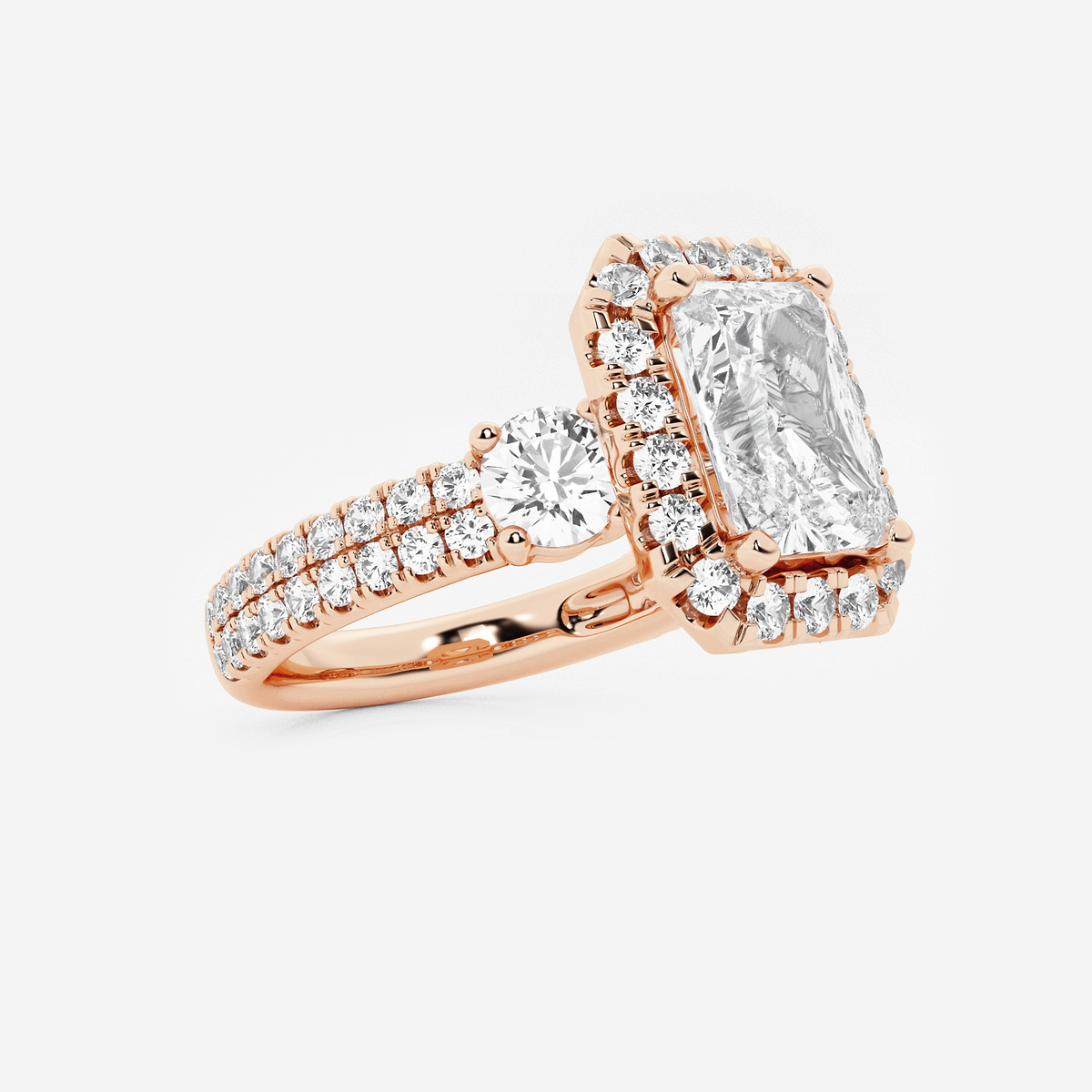 Additional Image 1 for  2 1/6 ctw Radiant Lab Grown Diamond Double Row Side Stones Halo Engagement Ring