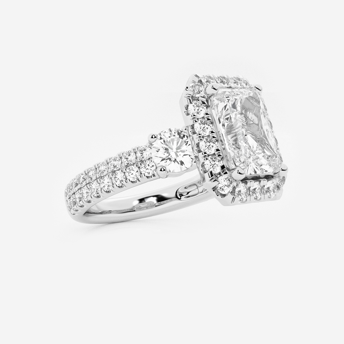 Additional Image 1 for  2 1/6 ctw Radiant Lab Grown Diamond Double Row Side Stones Halo Engagement Ring
