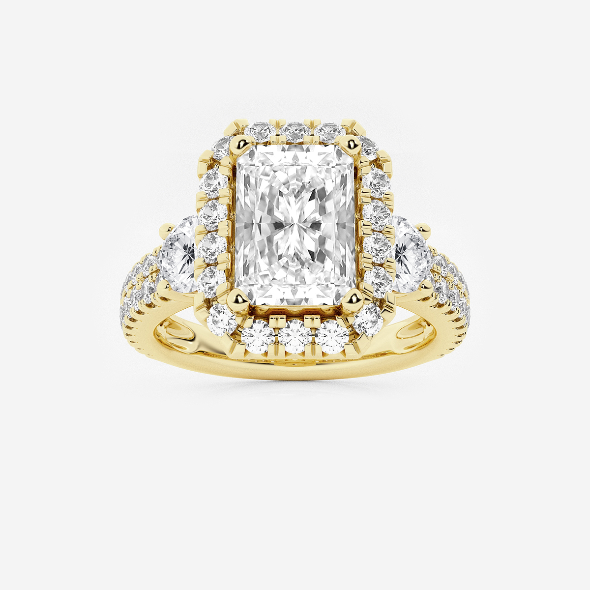2 1/6 ctw Radiant Lab Grown Diamond Double Row Side Stones Halo Engagement Ring