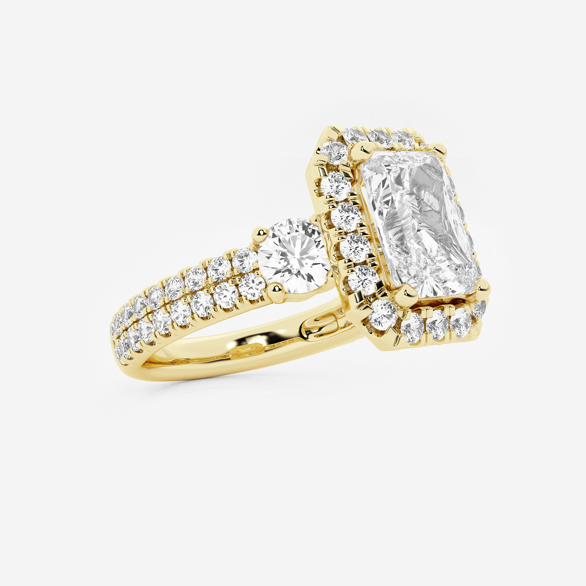Additional Image 1 for  2 1/6 ctw Radiant Lab Grown Diamond Double Row Side Stones Halo Engagement Ring