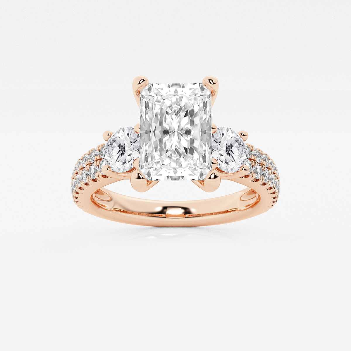 2 1/4 ctw Radiant Lab Grown Diamond Engagement Ring with Double Row Side Accents