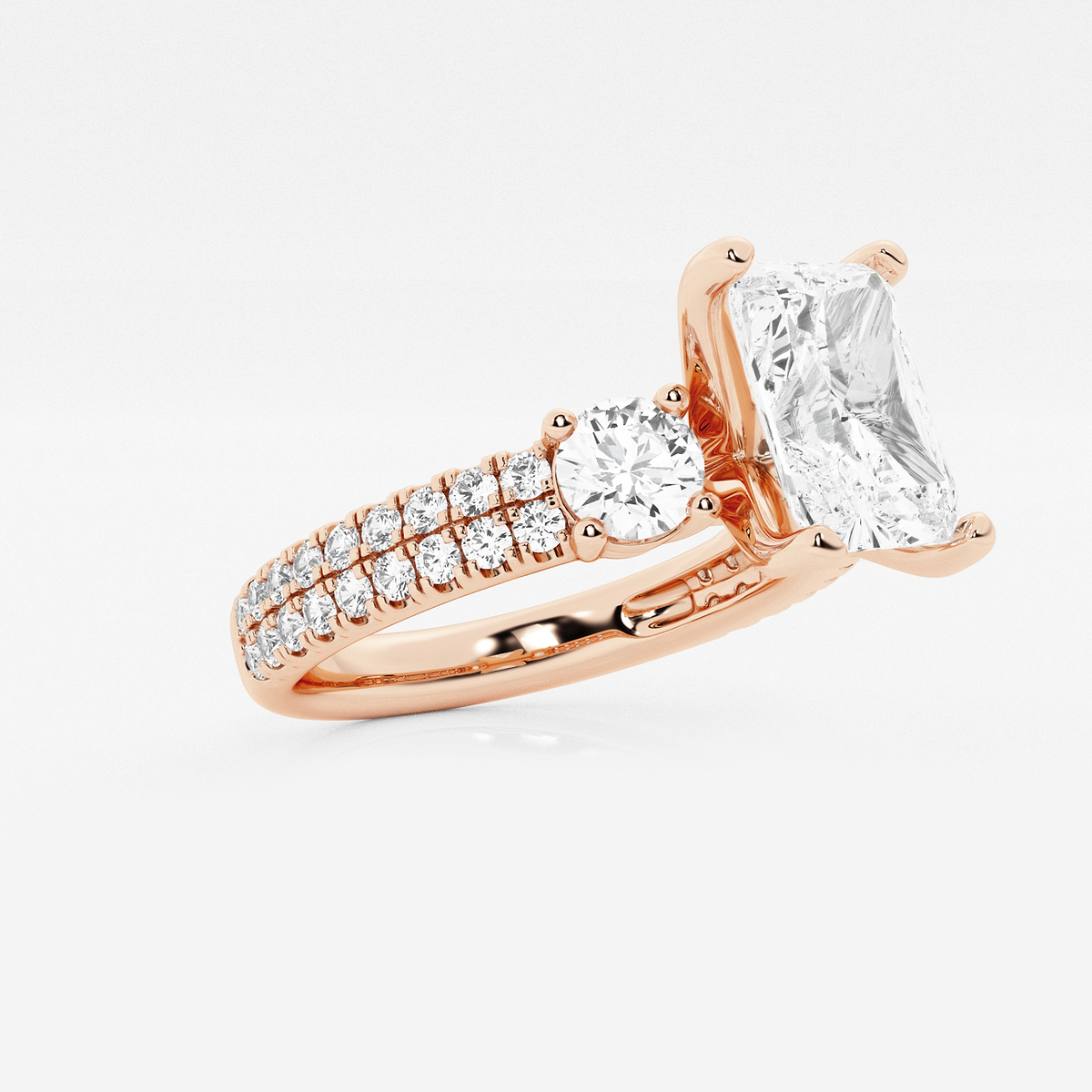 Additional Image 1 for  2 1/4 ctw Radiant Lab Grown Diamond Engagement Ring with Double Row Side Accents