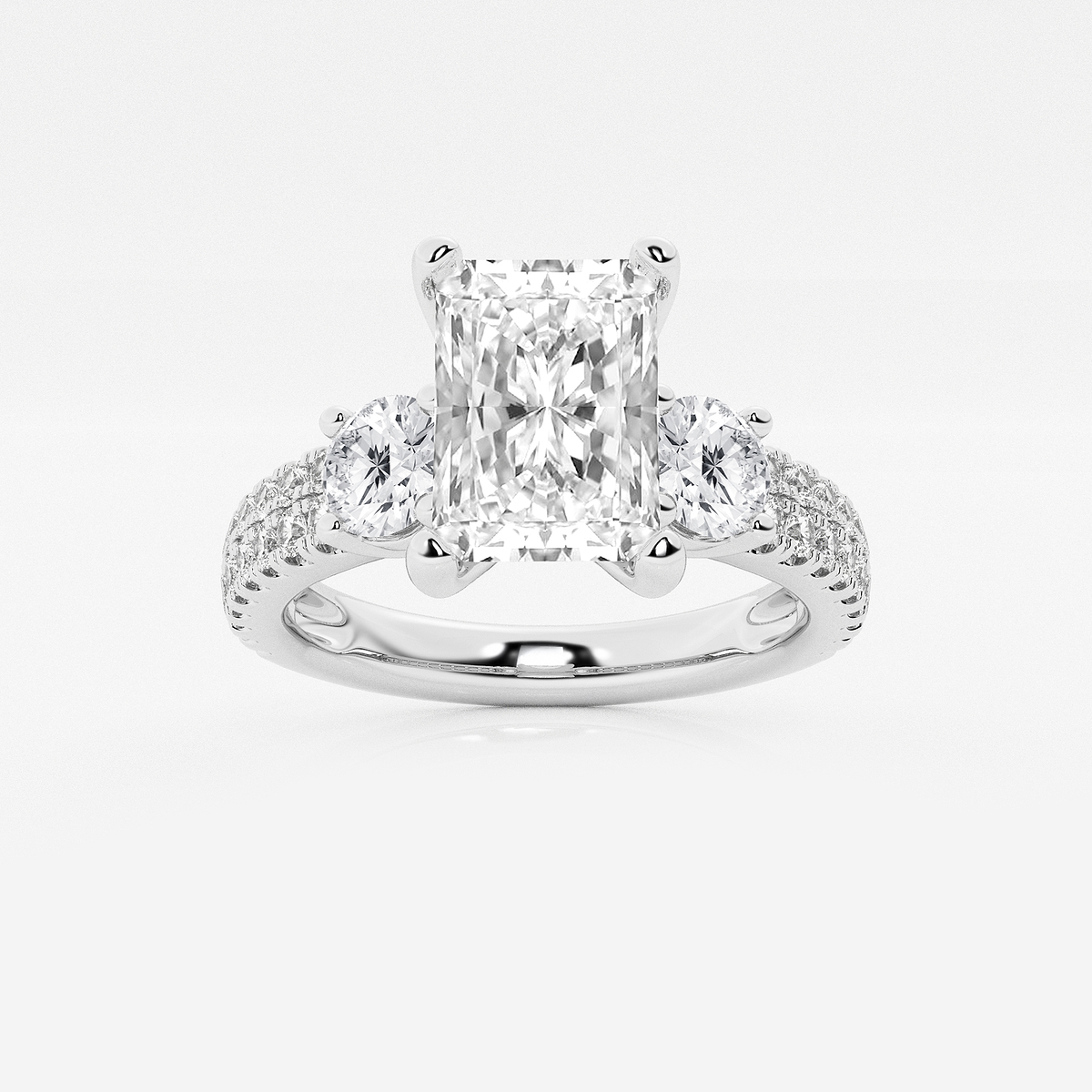 2 1/4 ctw Radiant Lab Grown Diamond Engagement Ring with Double Row Side Accents