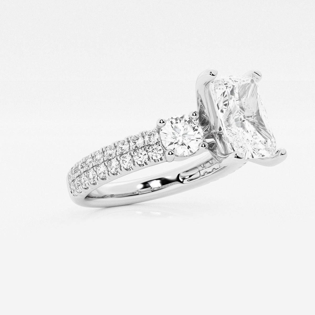 Additional Image 1 for  2 1/4 ctw Radiant Lab Grown Diamond Engagement Ring with Double Row Side Accents