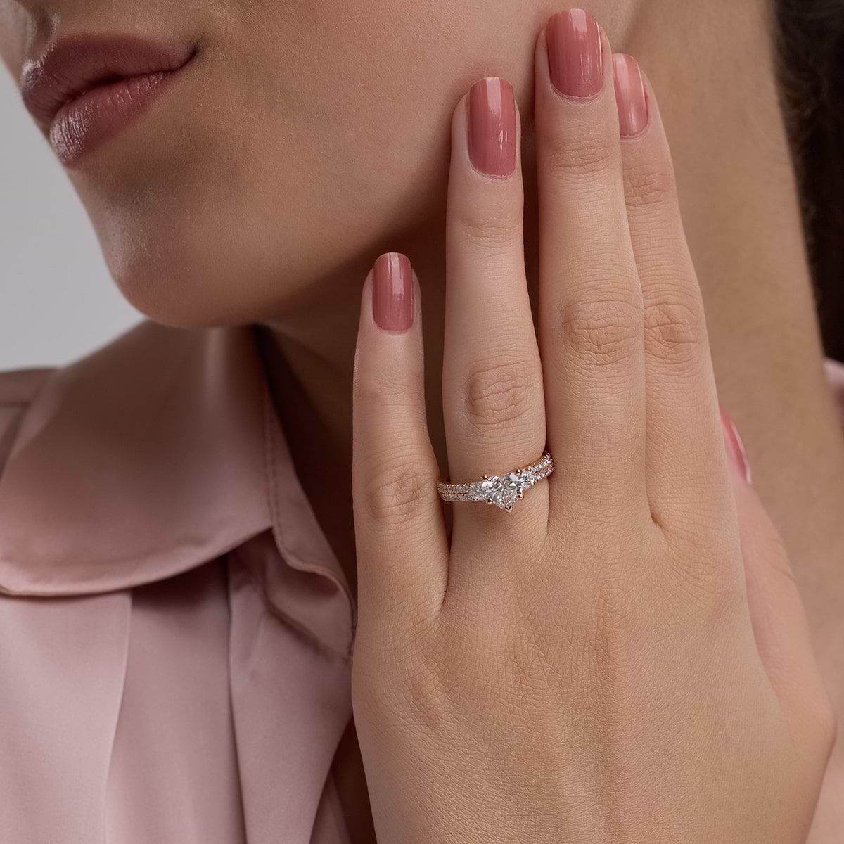 Additional Image 3 for  3 ctw Heart Lab Grown Diamond Engagement Ring with Double Row Side Accents