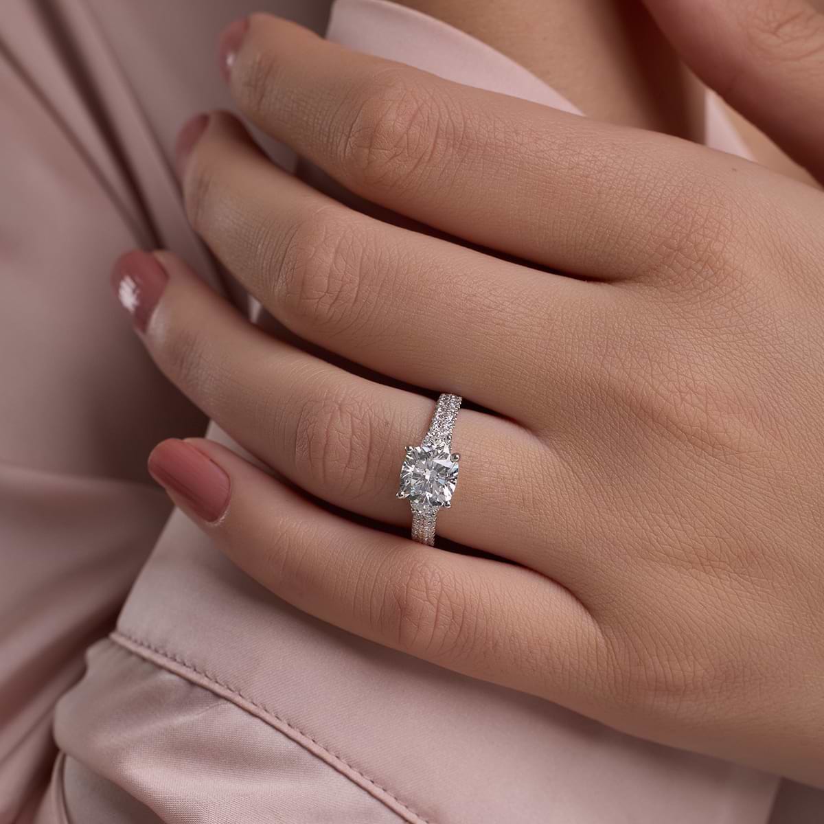 Additional Image 3 for  3 ctw Cushion Lab Grown Diamond Engagement Ring with Double Row Side Accents