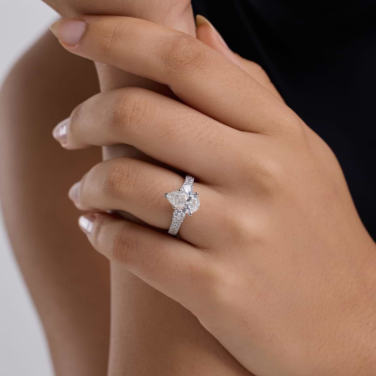 3 ctw Pear Lab Grown Diamond Engagement Ring with Double Row Side Accents