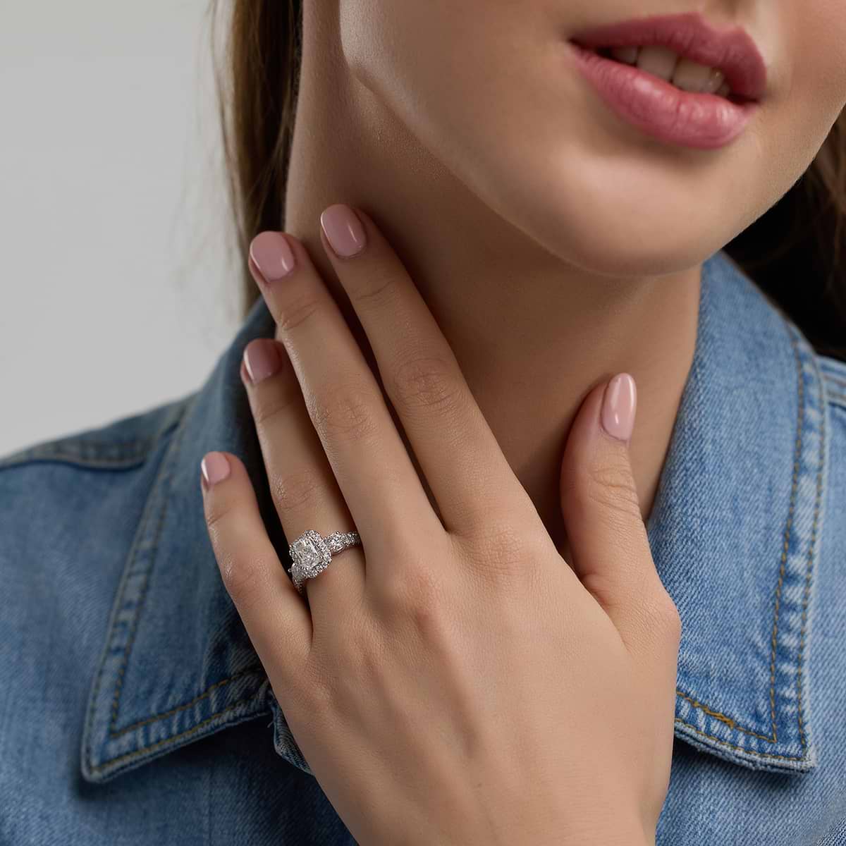 Additional Image 2 for  3 1/4 ctw Radiant Lab Grown Diamond Double Row Side Stones Halo Engagement Ring