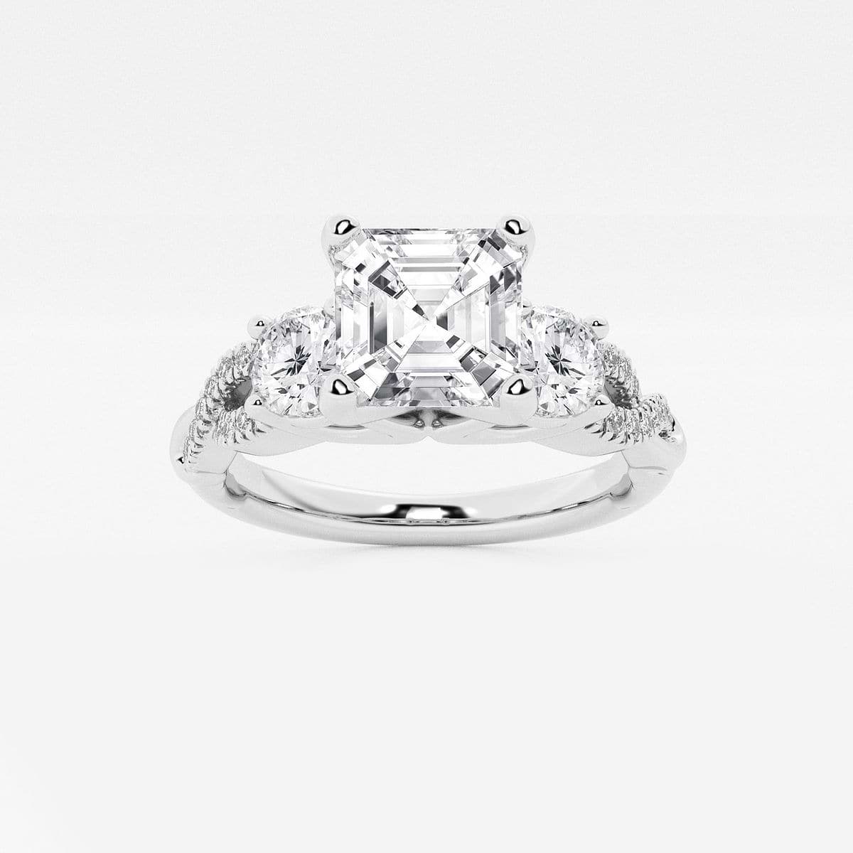 1 1/4 ctw Asscher Lab Grown Diamond Swirl Engagement Ring 14K White Gold, F, VS2