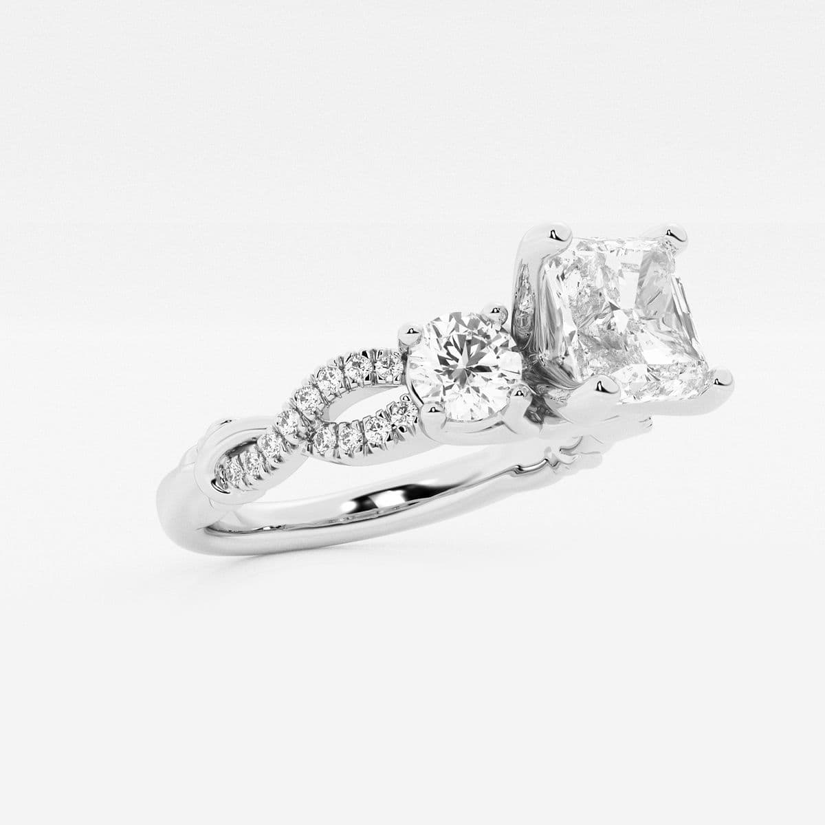 1 1/4 ctw Asscher Lab Grown Diamond Swirl Engagement Ring 14K White Gold, F, VS2