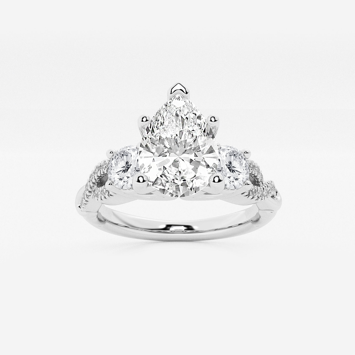 2 ctw Pear Lab Grown Diamond Swirl Engagement Ring 14K White Gold, F, VS2