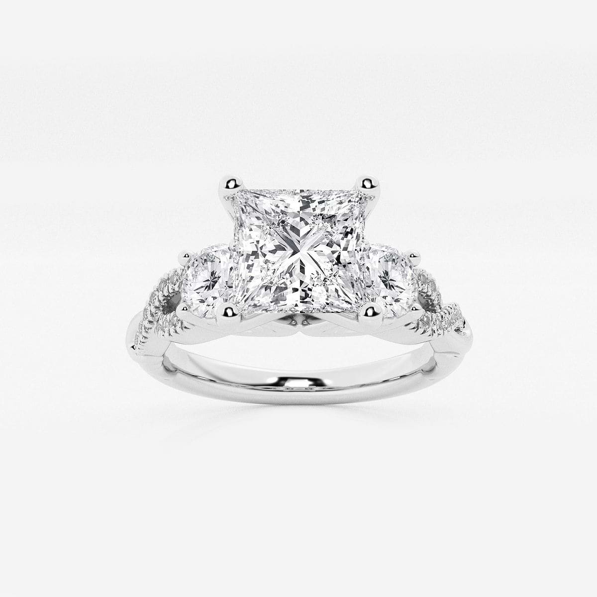 1 1/4 ctw Princess Lab Grown Diamond Swirl Engagement Ring 14K White Gold, FG, VS2+