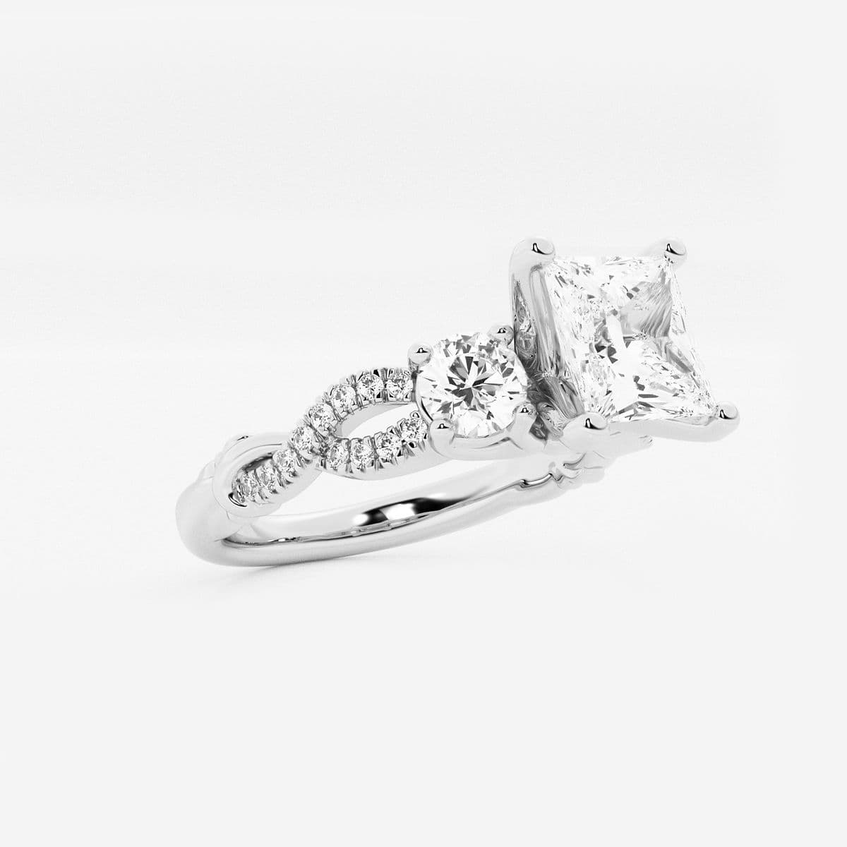 1 1/4 ctw Princess Lab Grown Diamond Swirl Engagement Ring 14K White Gold, FG, VS2+