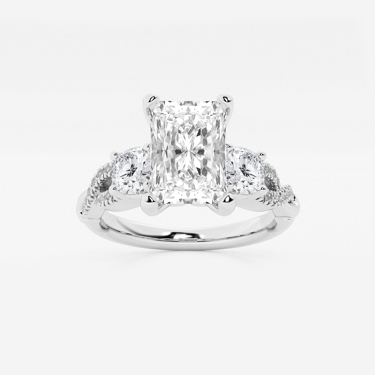 2 ctw Radiant Lab Grown Diamond Swirl Engagement Ring 14K White Gold, F, VS2