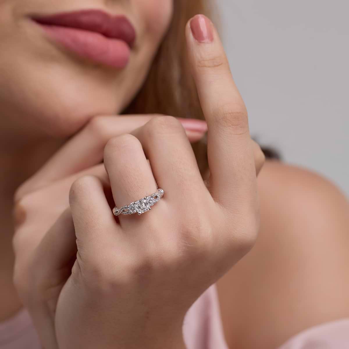Additional Image 2 for  1 1/4 ctw Asscher Lab Grown Diamond Swirl Engagement Ring